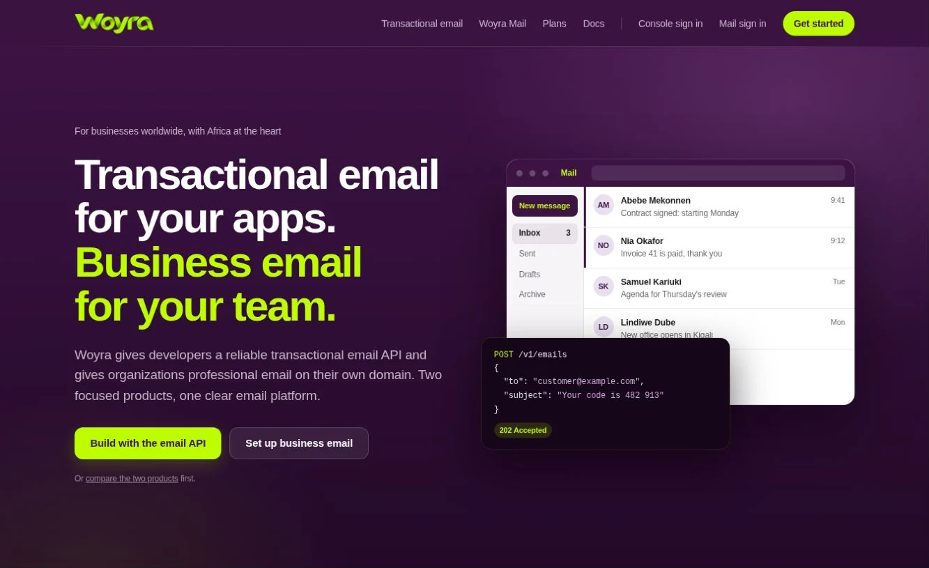 Woyra public website, designed and built within the MINAC ecosystem